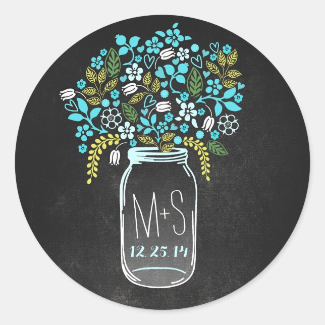 wedding monogram and date mason jar stickers (Front)