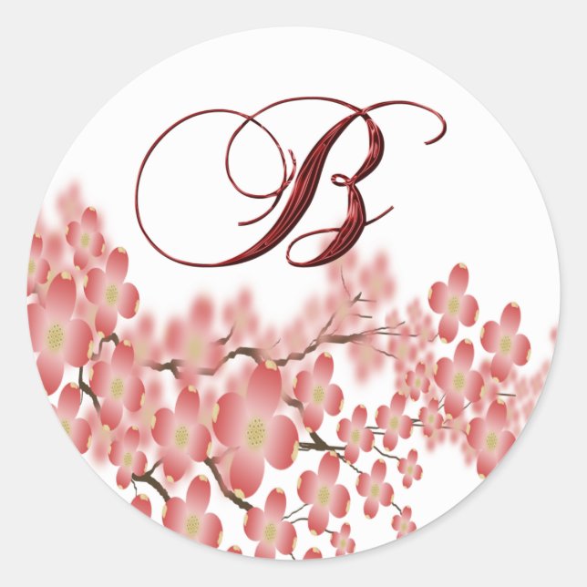 Wedding Monogram B Dogwood Design Envelope Seal (Front)
