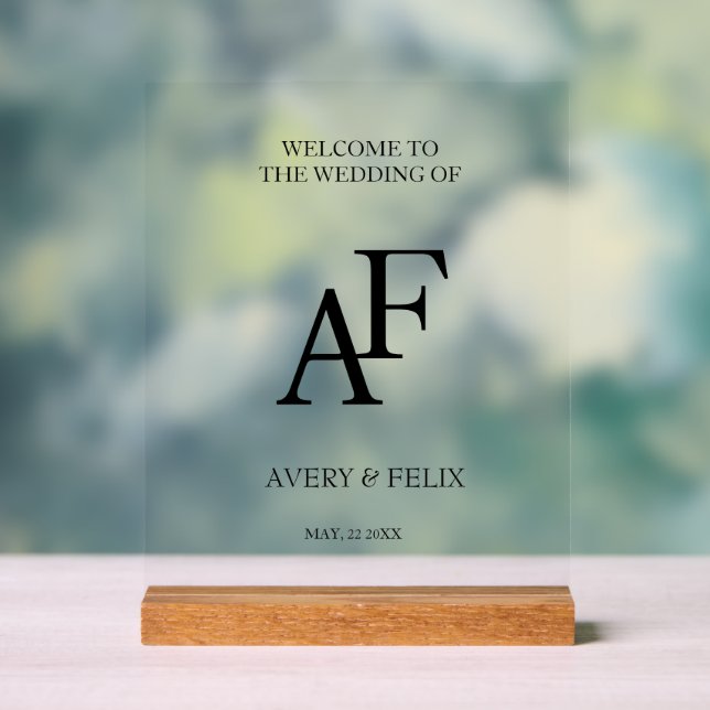 Wedding Monogram Black and White Elegant Guest Acrylic Sign (Neutral)