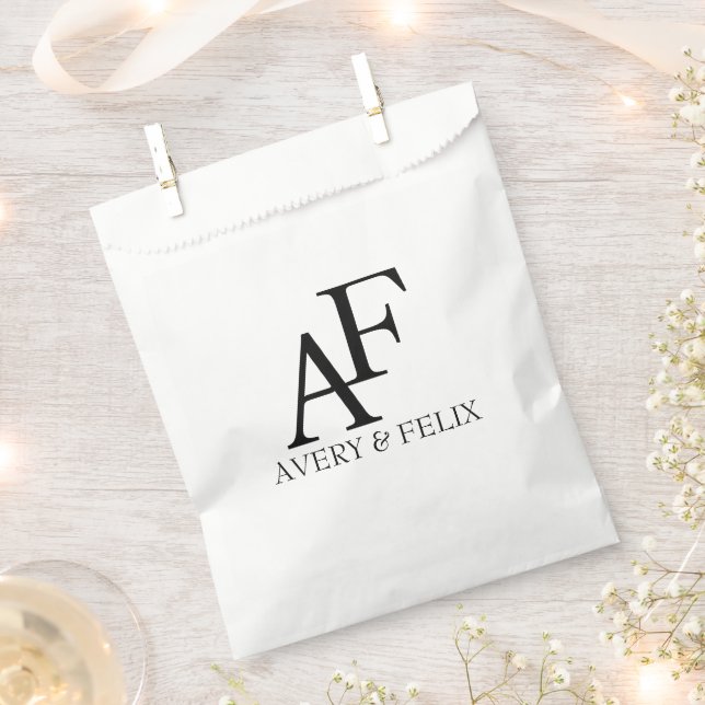 Wedding Monogram Black and White Elegant Guest Favour Bag (Clipped)