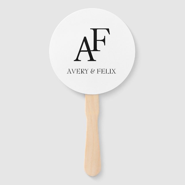 Wedding Monogram Black and White Elegant Guest Hand Fan (Front)