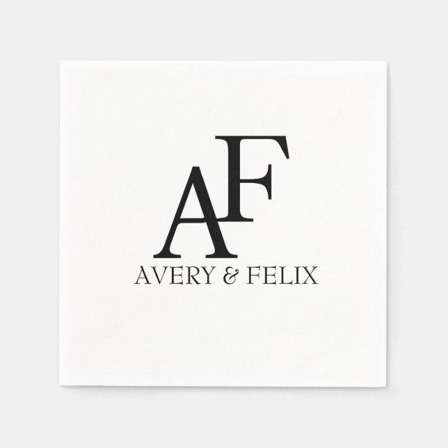 Wedding Monogram Black and White Elegant Guest Napkin (Front)