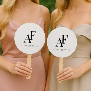 Wedding Monogram Black and White Elegant Simple Hand Fan
