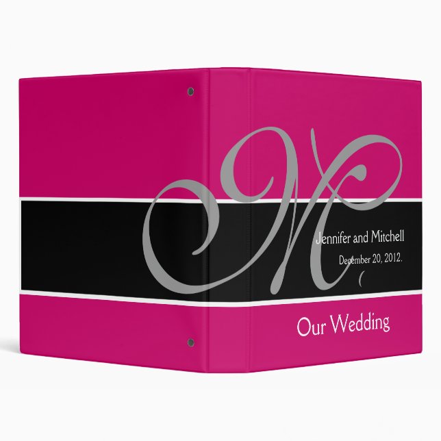 Wedding Monogram Black Fuchsia Planner Keepsake Binder (Background)