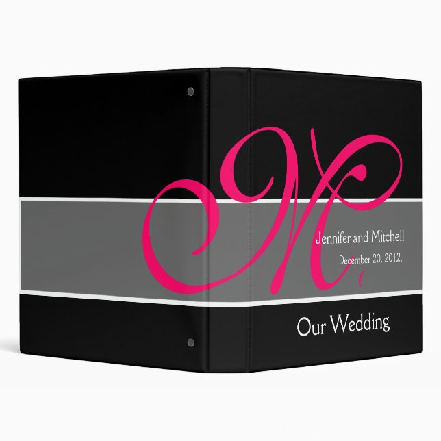 Wedding Monogram Black Fuchsia Planner Keepsake Binder (Background)