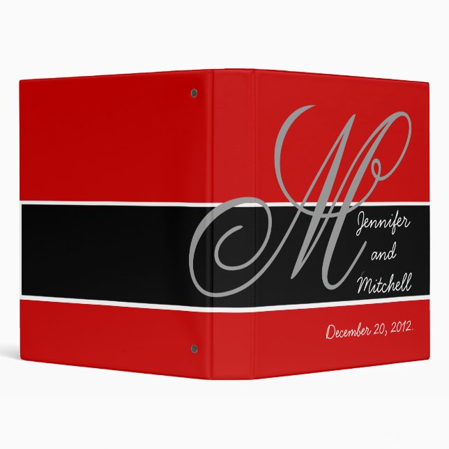Wedding Monogram Black Red Planner Keepsake Binder (Background)
