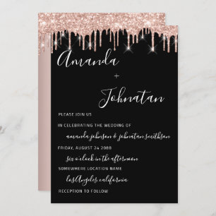 Wedding Monogram Black Rose Gold Drips Invitation