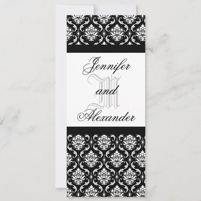 Wedding Monogram Black & White Damask Invitation (Front)