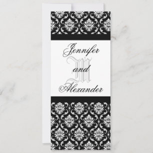 Wedding Monogram Black & White Damask Invitation