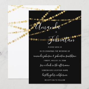 Wedding Monogram Black White Lights Gold New Trend Invitation