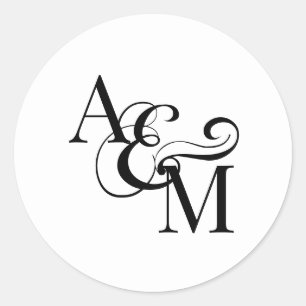 Wedding Monogram Black White Simple Elegant Classic Round Sticker