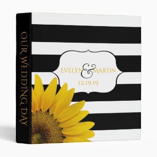 Wedding Monogram | Black White Striped Sunflower Binder