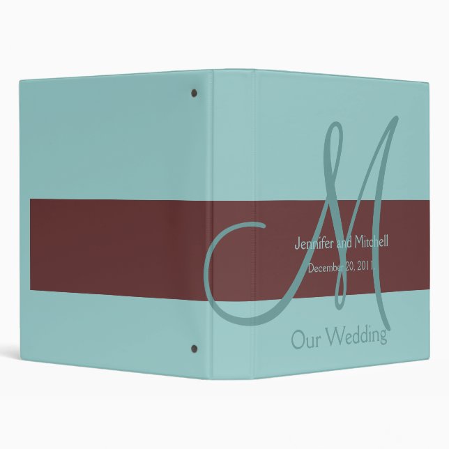 Wedding Monogram Blue Brown Planner Photo Binder (Background)