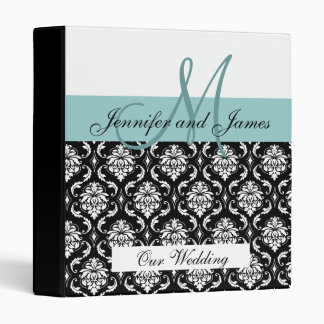 Wedding Monogram Blue Planning Damask Binder