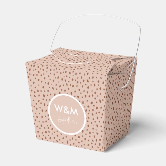 Wedding Monogram Boho Beige & Brown Dots Favour Bo Favor Box (Front Side)