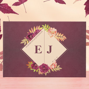 Wedding Monogram Boho Burgundy Wedding Guest Book