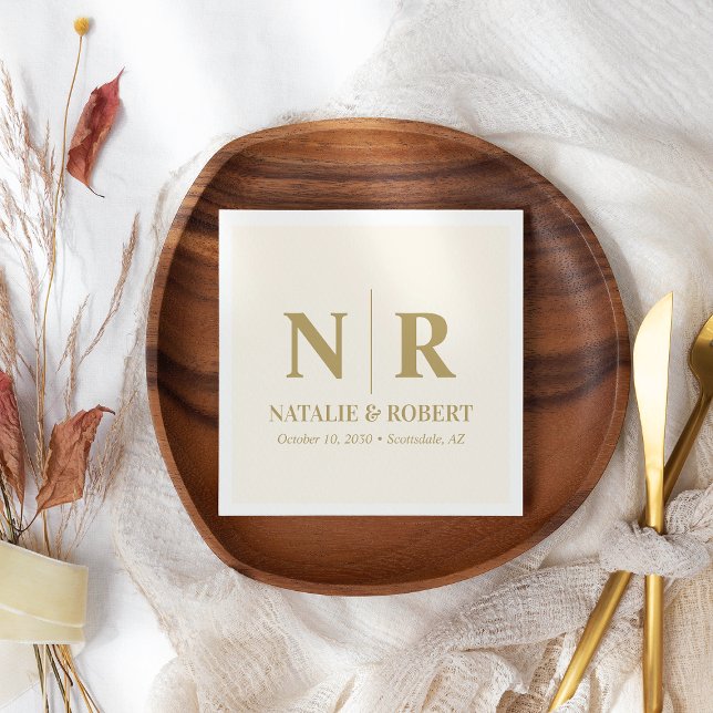 Wedding Monogram Bride And Groom Initials Elegant Napkin (Creator Uploaded)