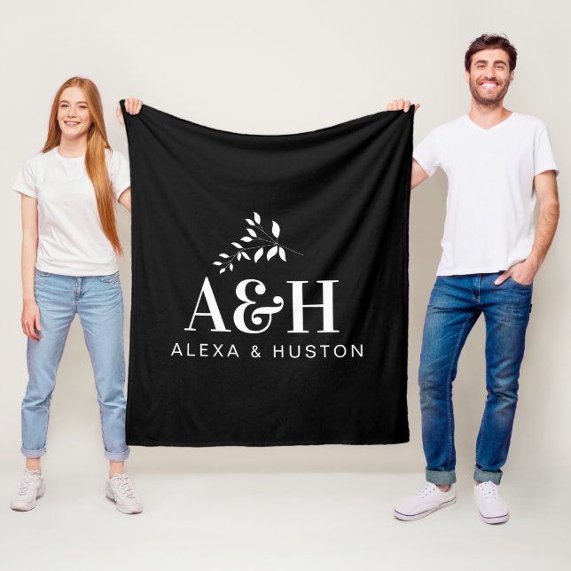 Wedding Monogram Bride and Groom Minimalist Modern Fleece Blanket (In Situ)