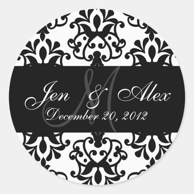 Wedding Monogram Bride Groom Date Damask  Seal (Front)