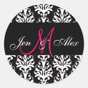 Wedding Monogram Bride Groom Pink Black Sticker