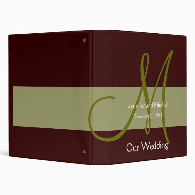 Wedding Monogram Brown Green Planner Photo Binder (Background)
