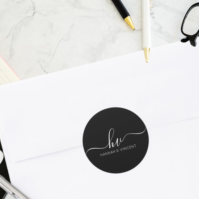 Wedding Monogram Calligraphy Script Custom Favour Classic Round Sticker (Creator Uploaded)