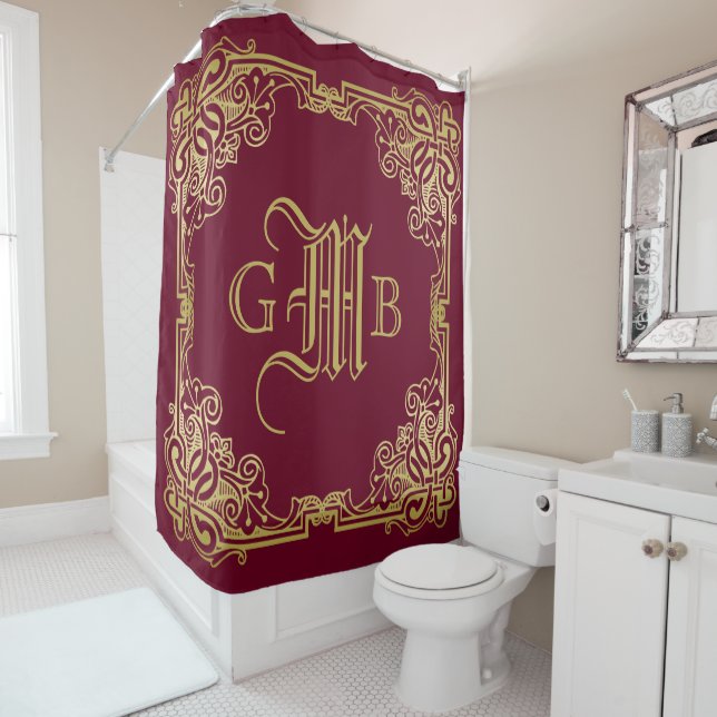 Wedding Monogram Classic Gold Frame Burgundy (In Situ)