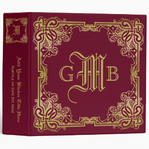 Wedding Monogram Classic Gold Frame Burgundy Binder