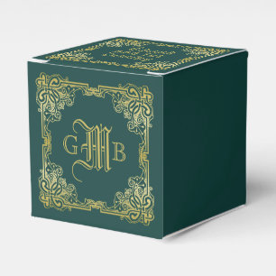 Wedding Monogram Classic Gold Frame Dark Green Favor Box