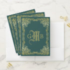 Wedding Monogram Classic Gold Frame Dark Green
