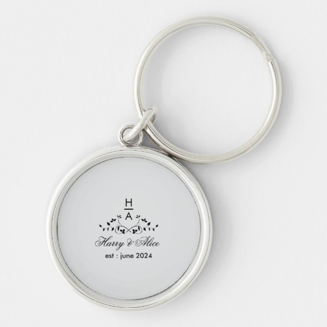 Wedding Monogram  Couple's Initials Keychain (Front)