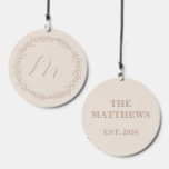 Wedding Monogram Cream Taupe Wreath Wedding Wind Chime<br><div class="desc">Custom Wedding Monogram Family Name Established Neutral Cream Taupe Wreath Wedding Wind Chime</div>