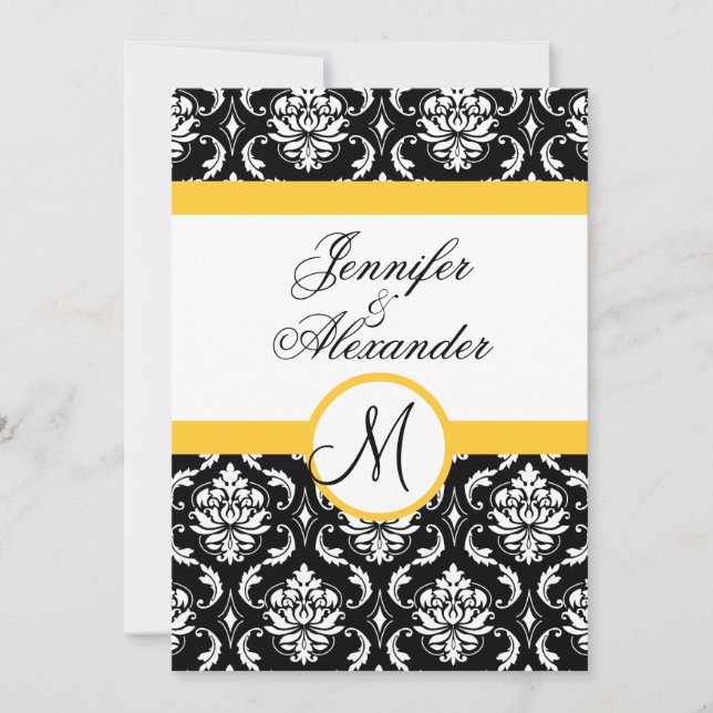 Wedding Monogram Damask YellowInvitation Front Invitation (Front)