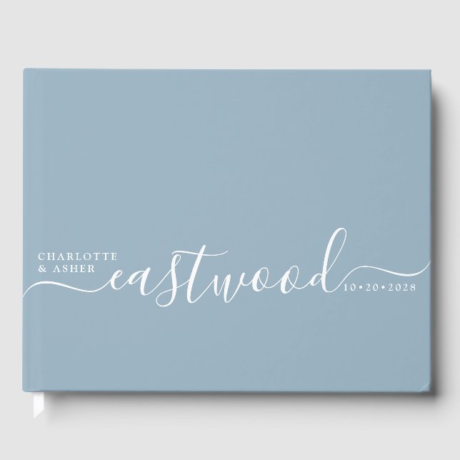 Wedding Monogram Dusty Blue Wedding Guest Book (Front)