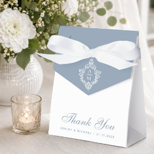 Wedding Monogram Dusty Blue White Crest Thank You Favor Box
