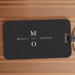 Wedding Monogram Elegant Minimal Stylish Black Luggage Tag<br><div class="desc">A minimalist monogram wedding design with elegant typography in white on a black background. The text can easily be personalized for your special day!</div>
