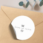 Wedding Monogram Elegant Minimalist Simple White Classic Round Sticker<br><div class="desc">A minimalist monogram wedding design with elegant typography in black on a simple white background. The text can easily be personalized for your special day!</div>