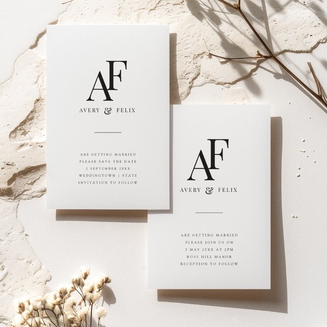 Wedding Monogram Elegant Simple Minimalist Invitation (Creator Uploaded)
