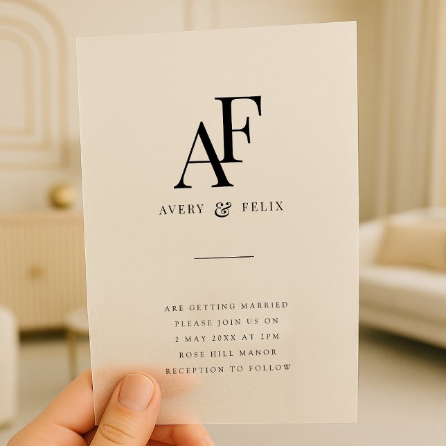 Wedding Monogram Elegant Simple Minimalist Vellum Invitations (Creator Uploaded)