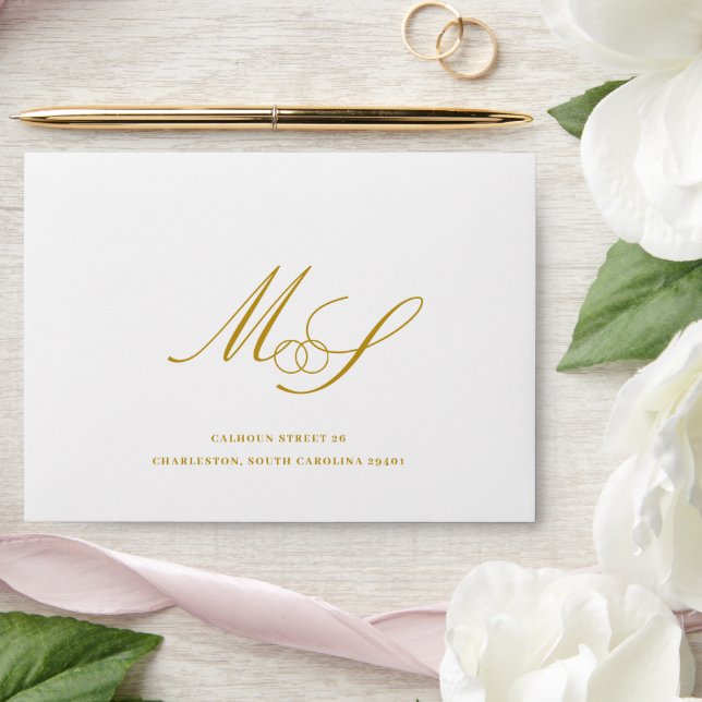 Wedding monogram Eucalyptus and gold  Envelope (Wedding)