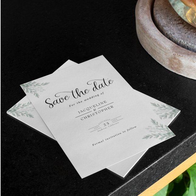 Wedding Monogram Eucalyptus Save The Date Announcement Postcard (Creator Uploaded)