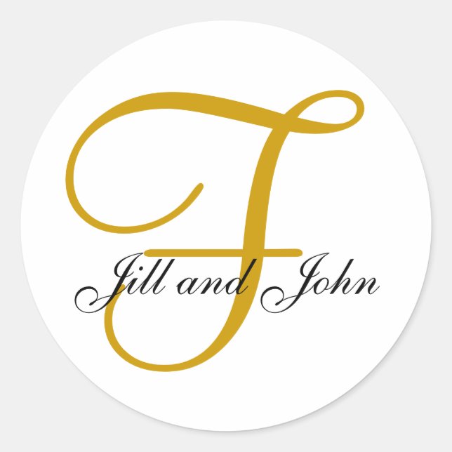 Wedding Monogram F plus First Names Gold Sticker (Front)