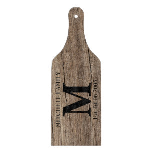 Wedding monogram faux wood initial family rustic cutting board