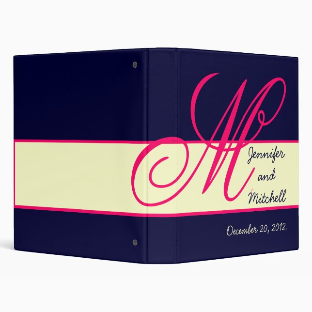 Wedding Monogram Fuchsia Navy Keepsake Planner Binder (Background)