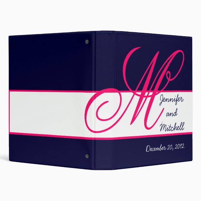 Wedding Monogram Fuchsia Navy Keepsake Planner Binder (Background)