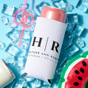 Wedding Monogram Gift For Guest Beer Sleeve Seltzer Can Cooler