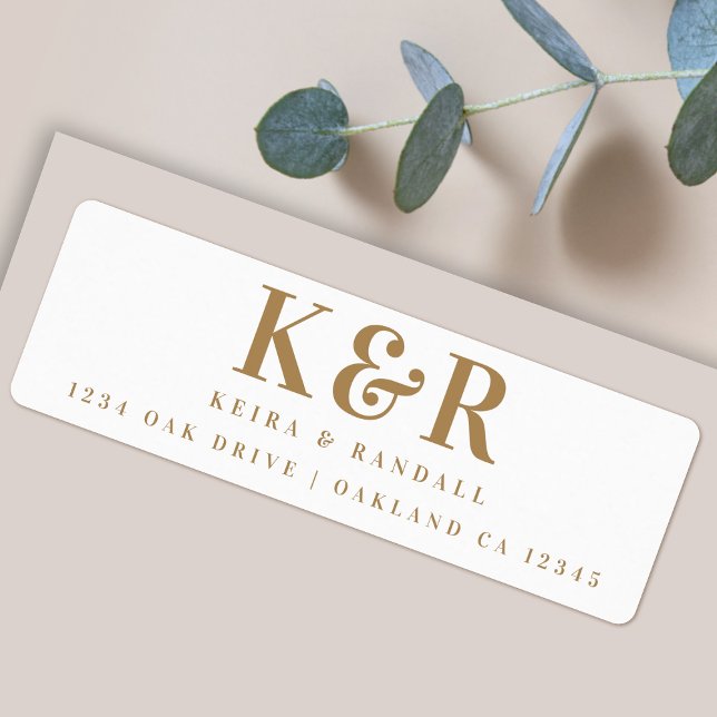 Wedding Monogram Gold and White Return Address (An elegant gold and white return address label, perfect for couples, wedding or everyday mail)