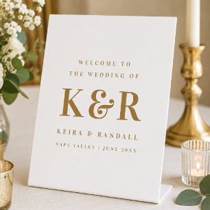 Wedding Monogram Gold and White Welcome Pedestal Sign
