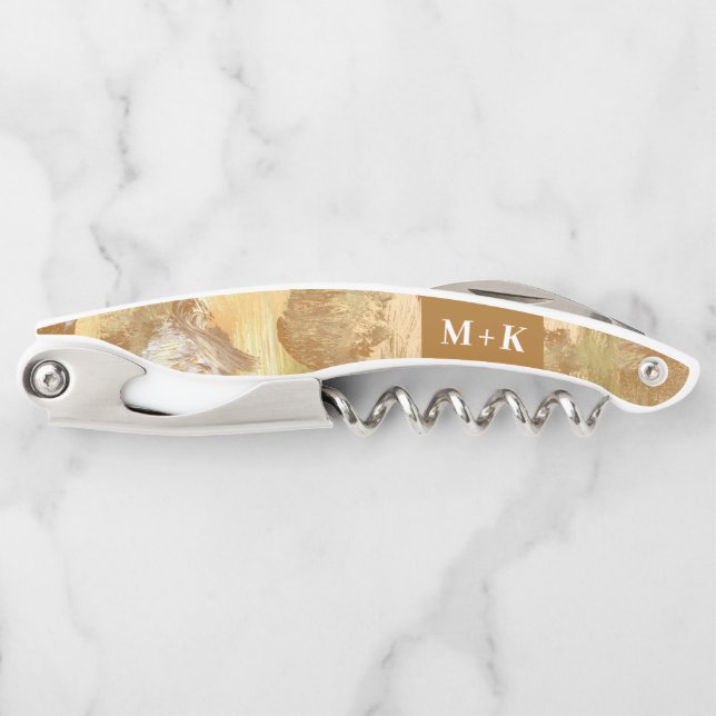 Wedding Monogram Gold Foil Paint Texture Corkscrew (Front)