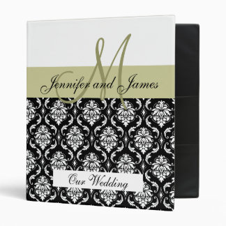 Wedding Monogram Green Planning Damask Binder
